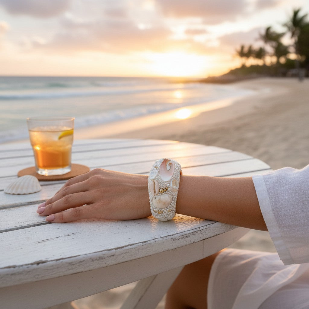 Bracciale Rigido con Conchiglie e Madreperla – Stile Mare Elegante