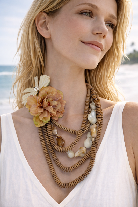Collana Moda Boho Multistrato con Fiori e Perle – Stile Estivo Donna