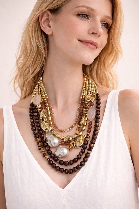 Collana Multistrato con Perline, Pietre e Perle – Stile Boho Chic Elegante Donna