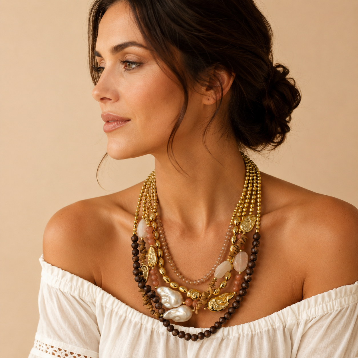 Collana Multistrato con Perline, Pietre e Perle – Stile Boho Chic Elegante Donna