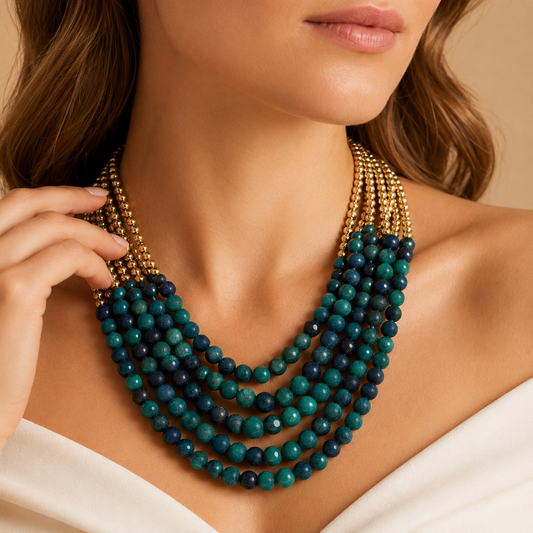 Collana Multistrato con Perline Colorate e Dettagli Oro – Stile Boho Naturale Donna