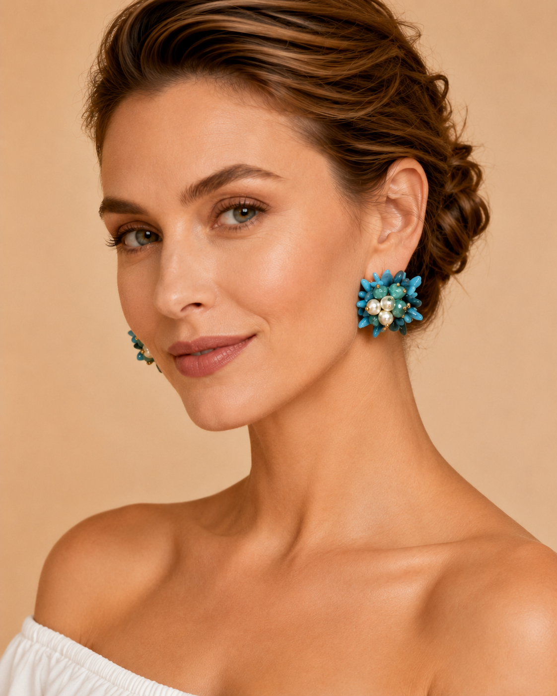 Orecchini Blu con Perle Decorative