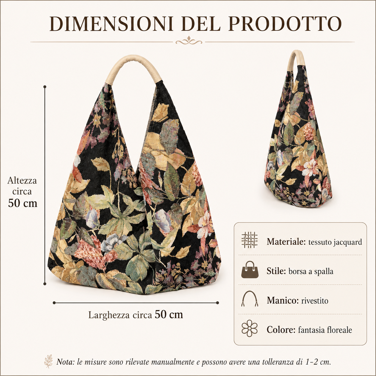 Borsa a Spalla Jacquard Floreale con Manico Rivestito