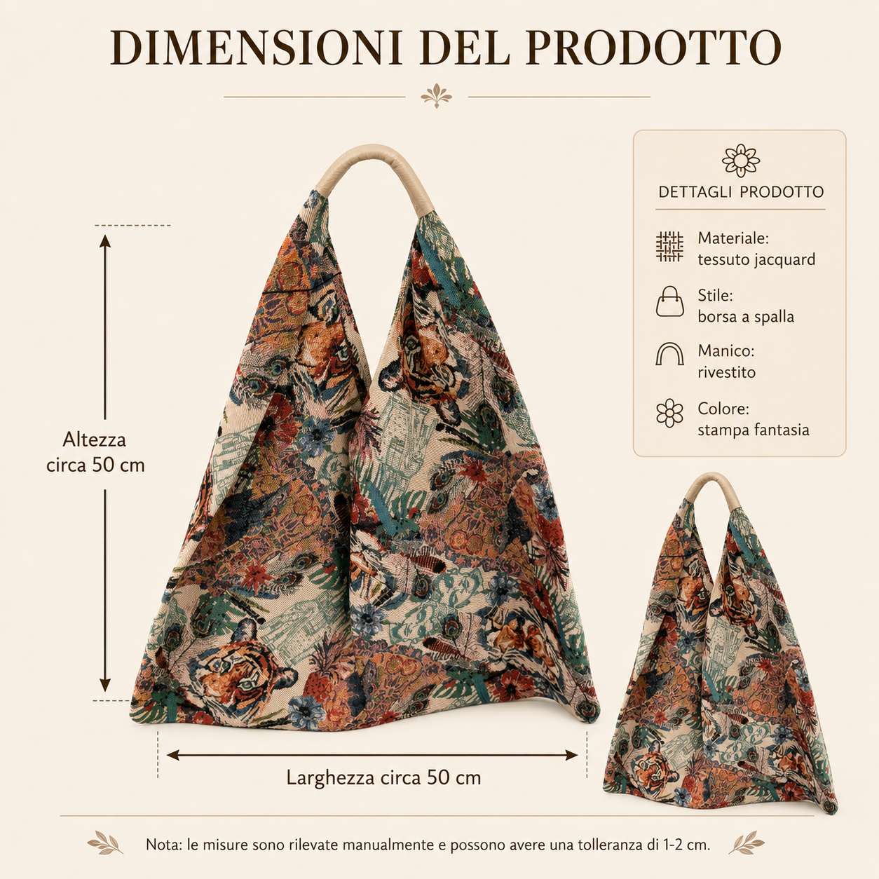 Borsa a Spalla Jacquard Fantasia Multicolore con Manico Rivestito