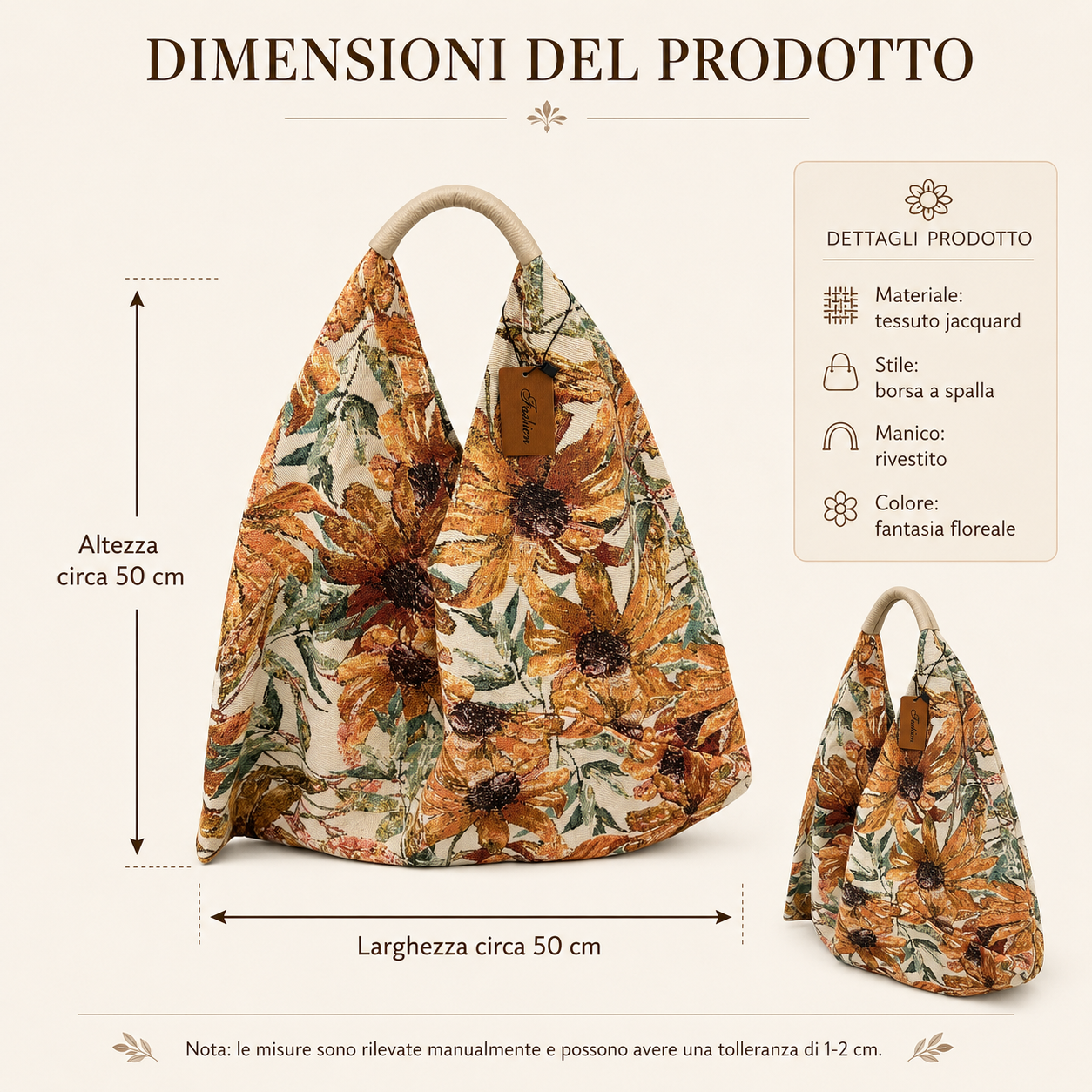 Borsa a Spalla Jacquard Floreale con Manico Rivestito