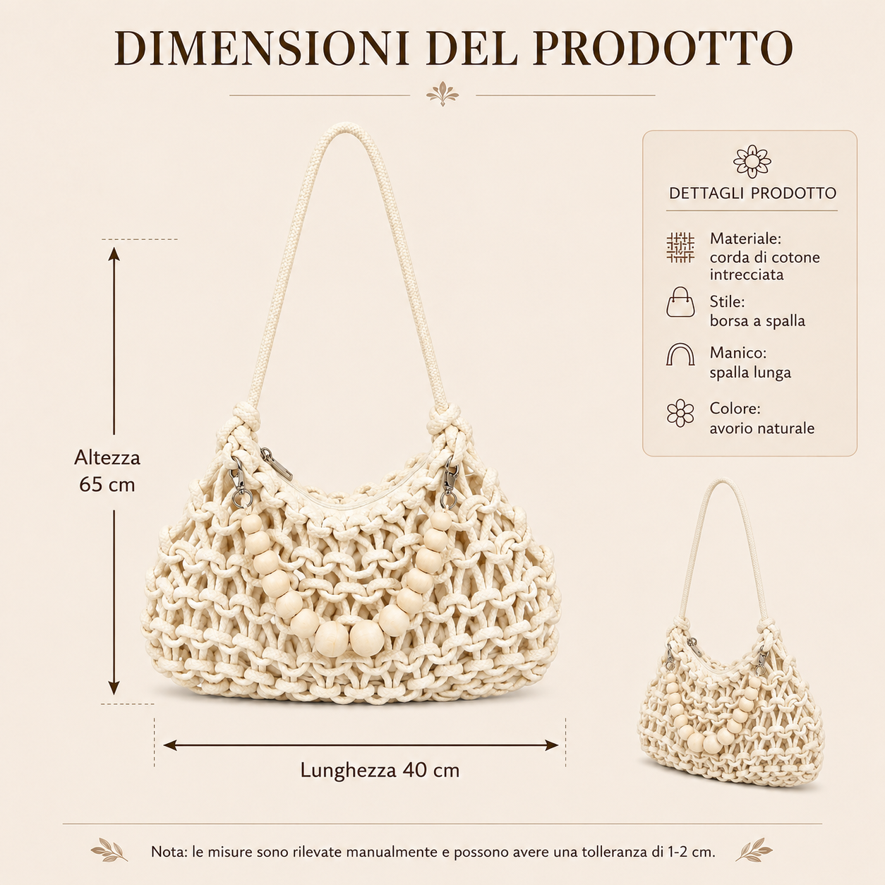 Borsa a Spalla Intrecciata Avorio con Decorazione Perle
