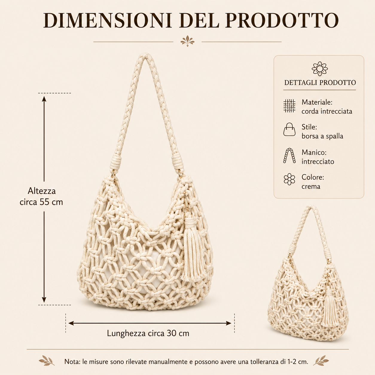 Borsa a Spalla Intrecciata Crema con Nappina