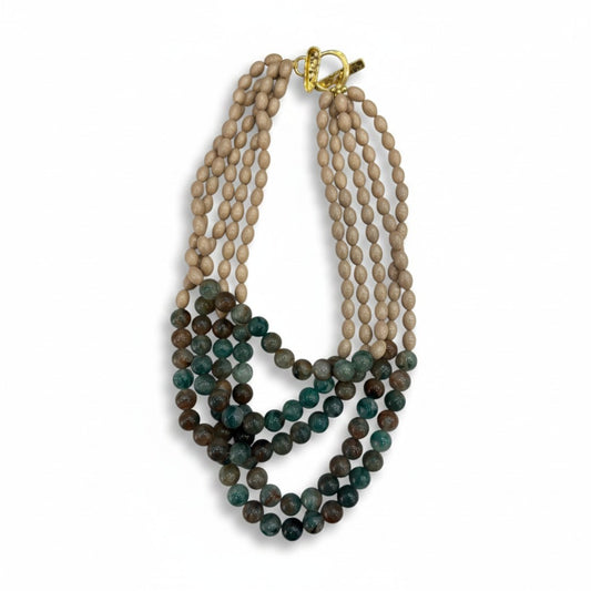 Collana Multistrato con Perline Naturali Beige e Verdi – Stile Elegante Donna