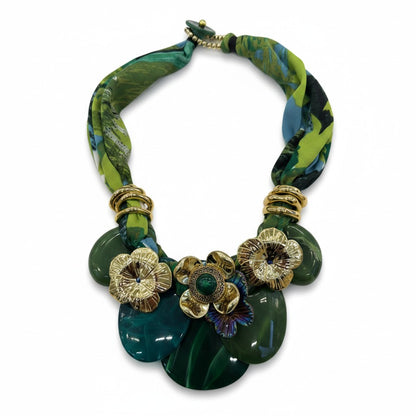 Collana Moda con Fascia in Tessuto e Maxi Ciondoli – Stile Boho Elegante Donna