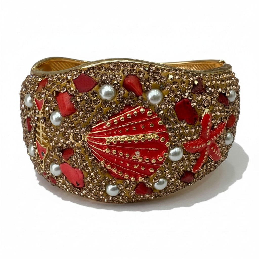 Bracciale Rigido con Conchiglie e Cristalli – Stile Mare Lusso
