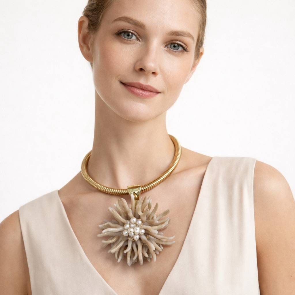 Collana Rigida Dorata con Pendente Effetto Corallo – Stile Estivo Elegante