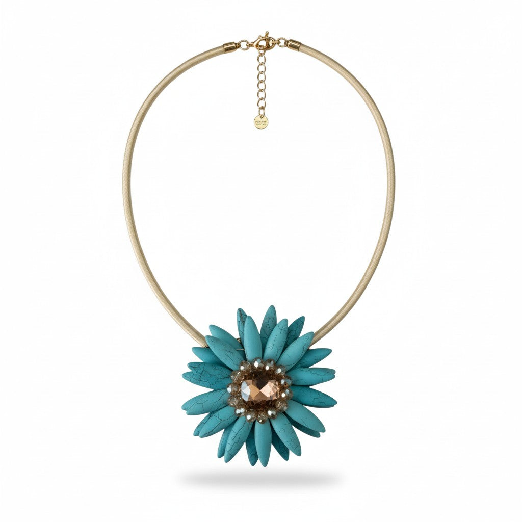 Collana con Fiore e Cristallo – Girocollo Elegante Multicolor