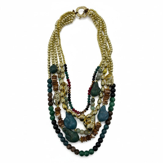 Collana Multistrato con Perline e Elementi Decorativi – Stile Boho Chic Ricercato Donna