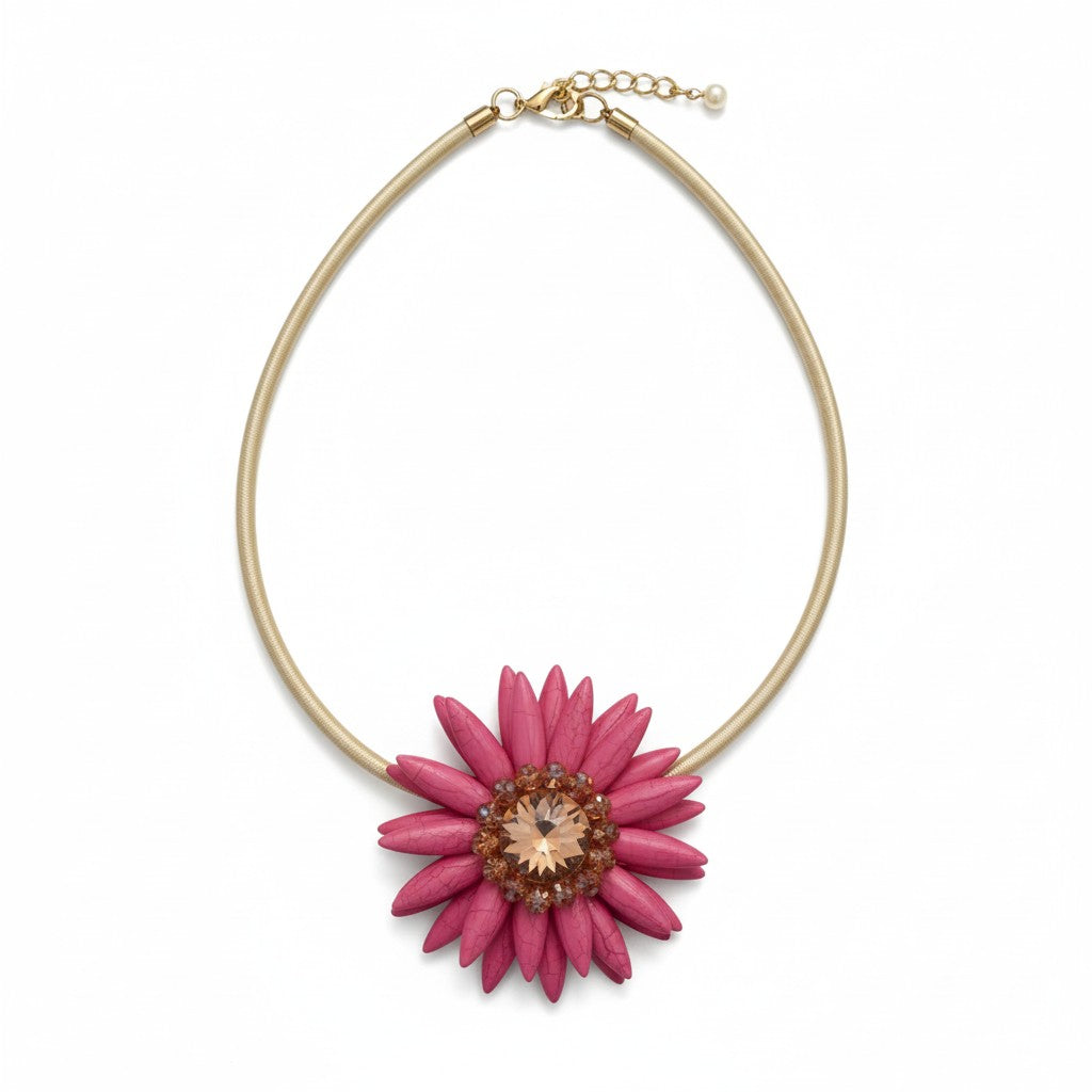 Collana con Fiore e Cristallo – Girocollo Elegante Multicolor