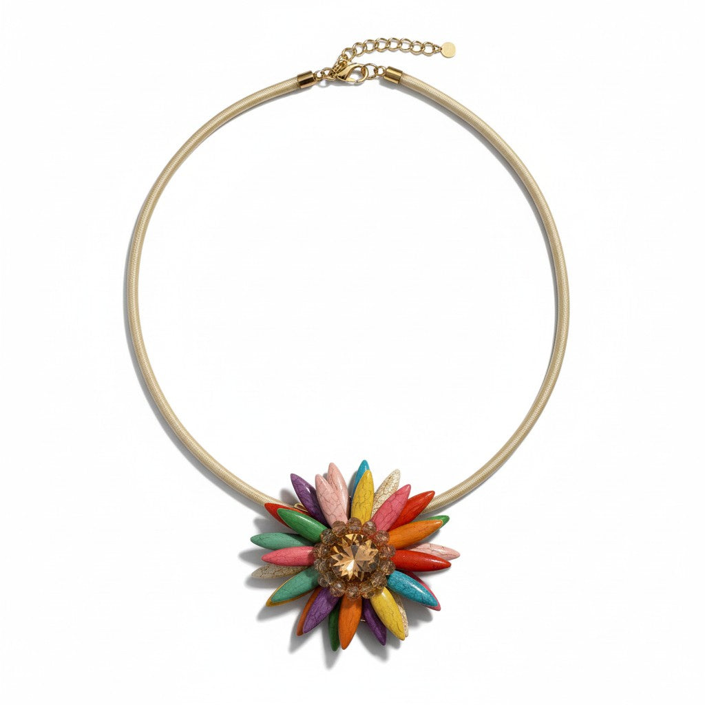 Collana con Fiore e Cristallo – Girocollo Elegante Multicolor
