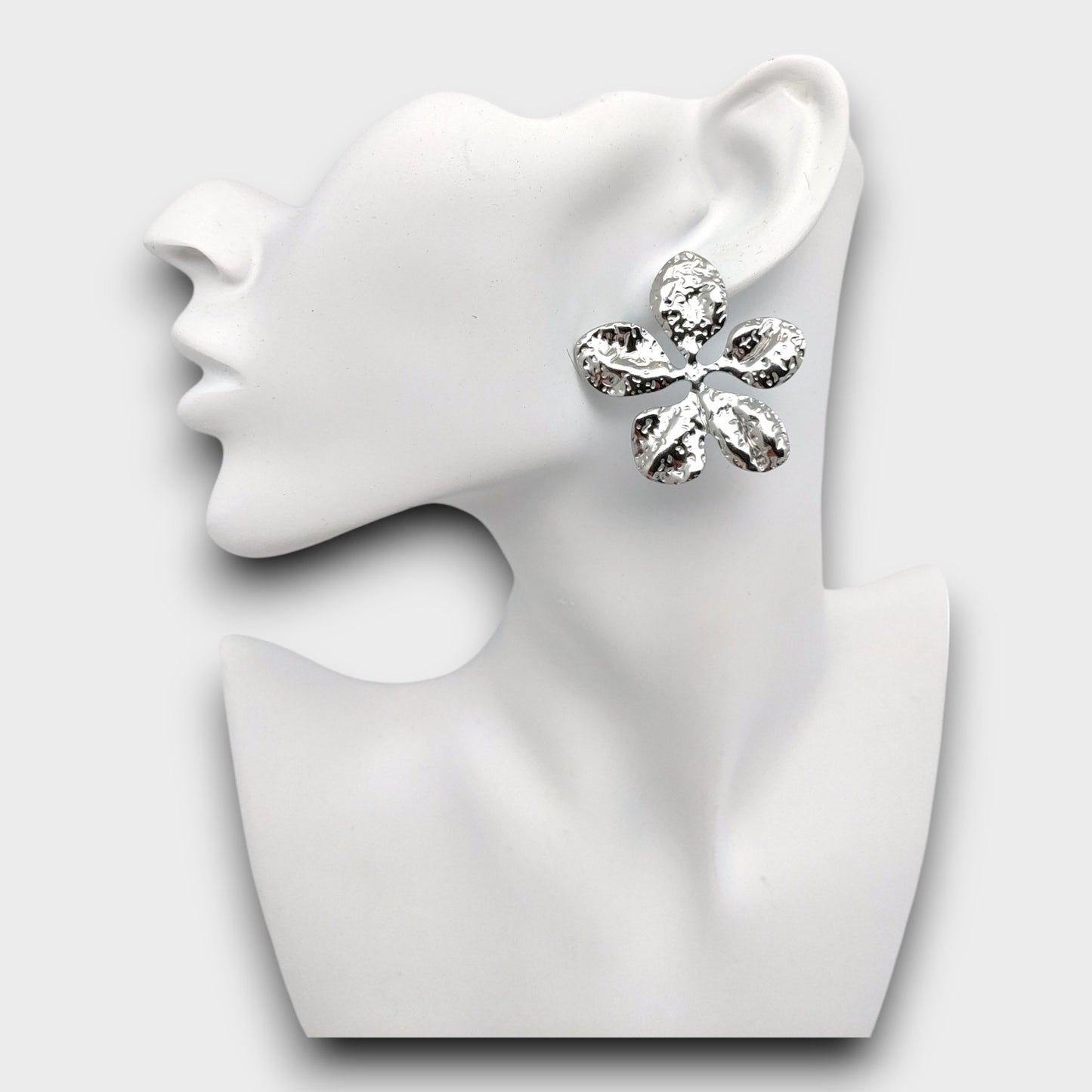 Orecchini Fiore Martellato - Oro & Argento