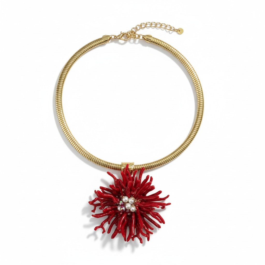 Collana Rigida Dorata con Pendente Effetto Corallo – Stile Estivo Elegante
