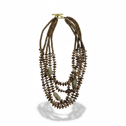 Collana Multistrato Boho in Legno con Pietre Naturali Effetto Terra