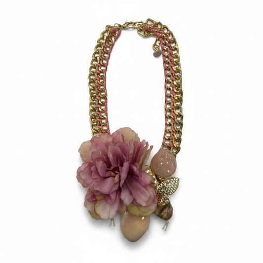 Collana Moda Boho con Fiori e Catena Rosa – Stile Estivo Donna