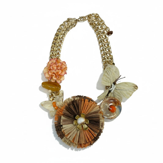 Collana Moda Boho con Fiori e Dettagli Naturali – Catena Dorata Donna