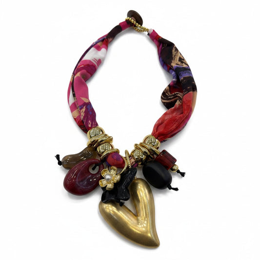 Collana Moda con Fascia in Tessuto e Ciondoli – Stile Boho Chic Donna