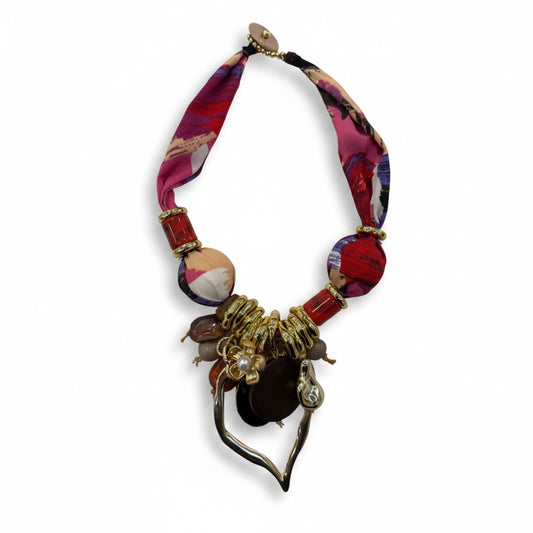Collana Moda con Fascia in Tessuto e Ciondolo a Cuore – Stile Boho Elegante Donna