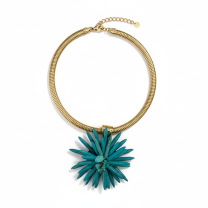 Collana Girocollo Dorata con Maxi Fiore Turchese – Statement Necklace da Donna