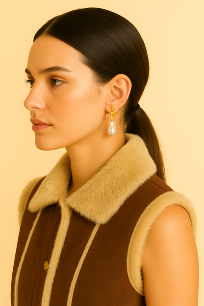 Orecchini "Fiore di Perla" – con petalo dorato e perla irregolare