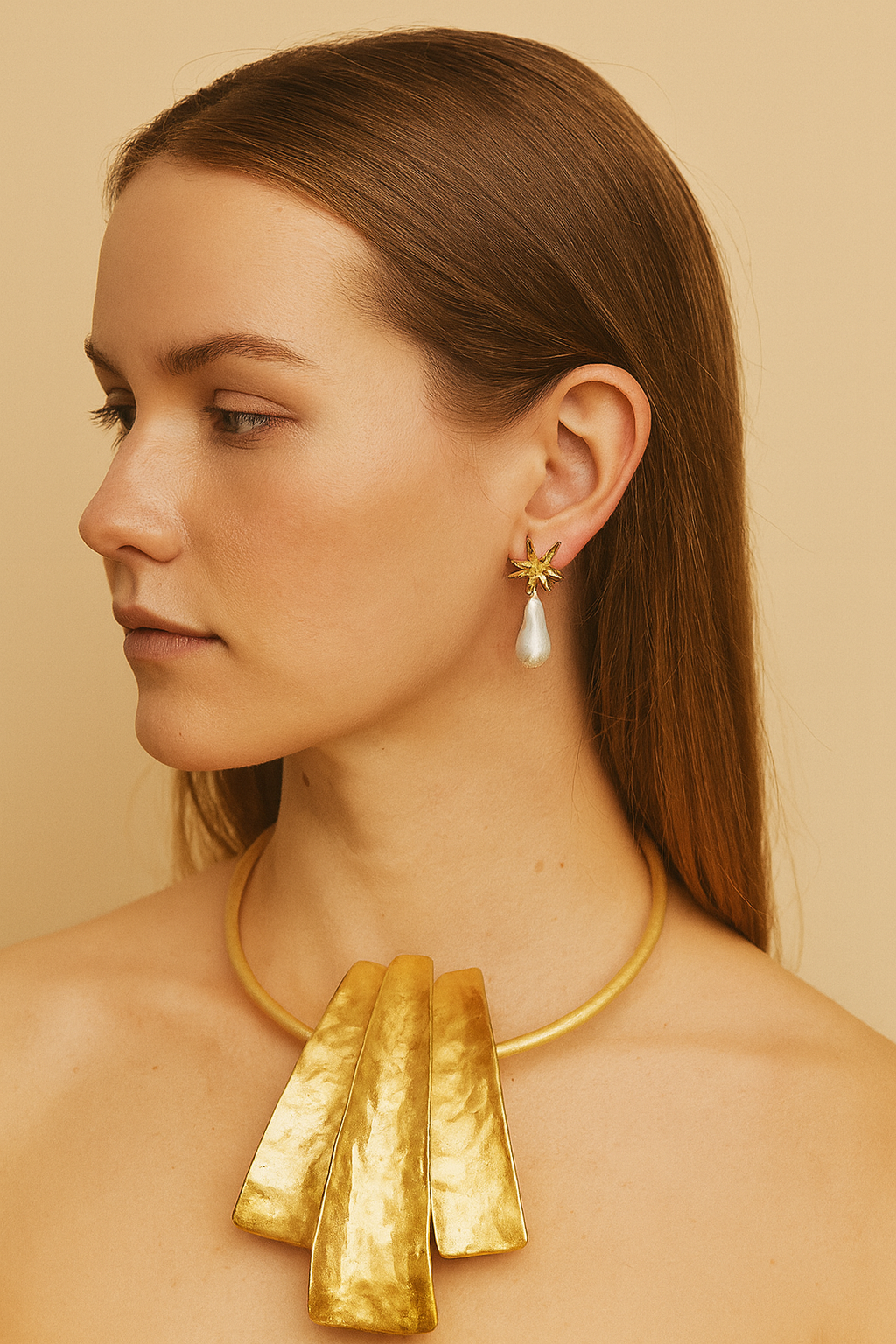 Collana “Forma Scultorea” – Girocollo Rigido in Metallo Martellato