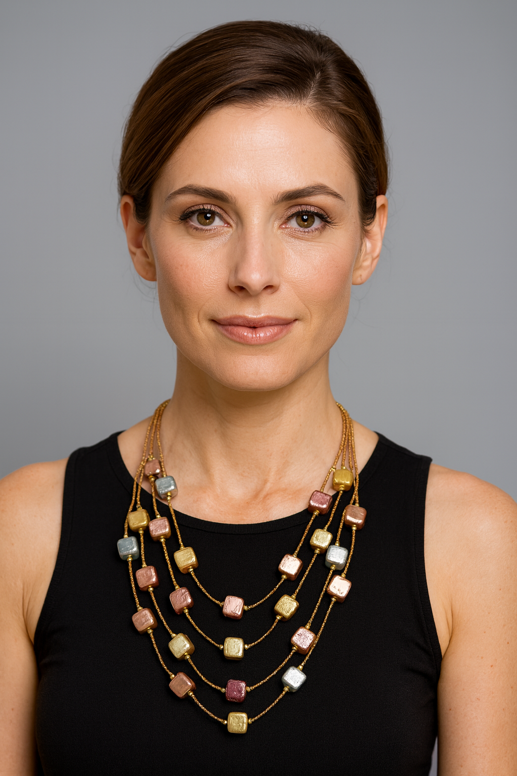 Collana Multistrato con Perle Quadrate – Oro, Argento o Multicolore