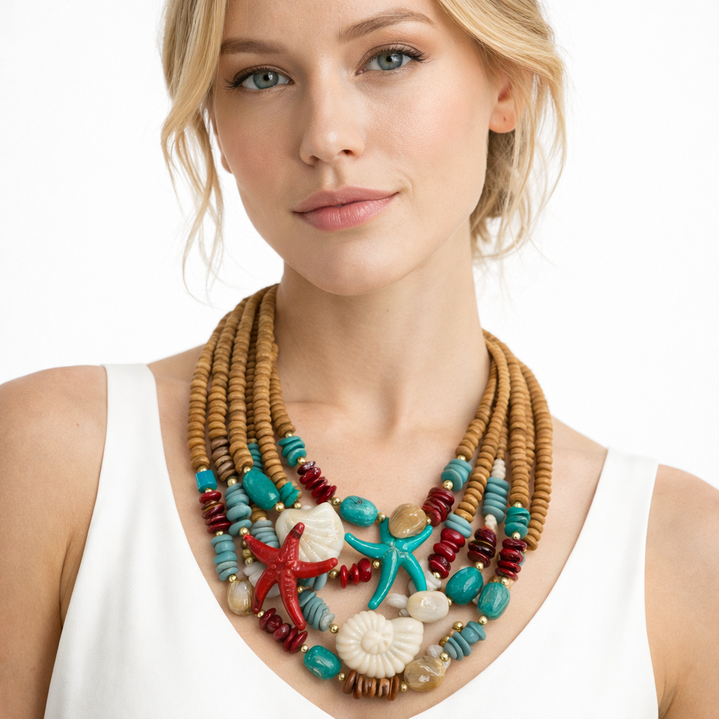 Collana Multistrato Boho con Conchiglie e Stelle Marine