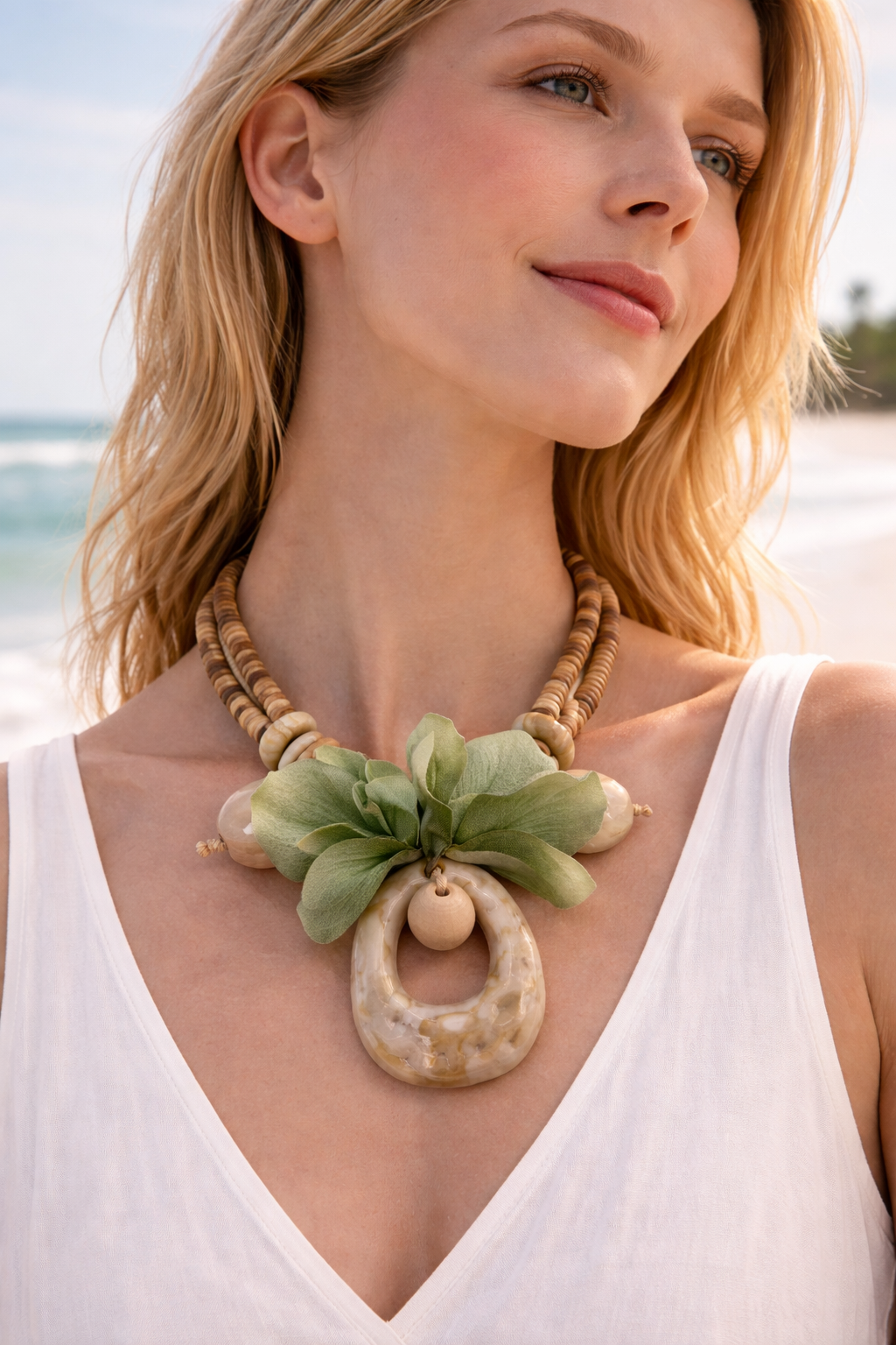 Collana Boho Naturale con Fiore in Tessuto – Stile Elegante Estivo Donna