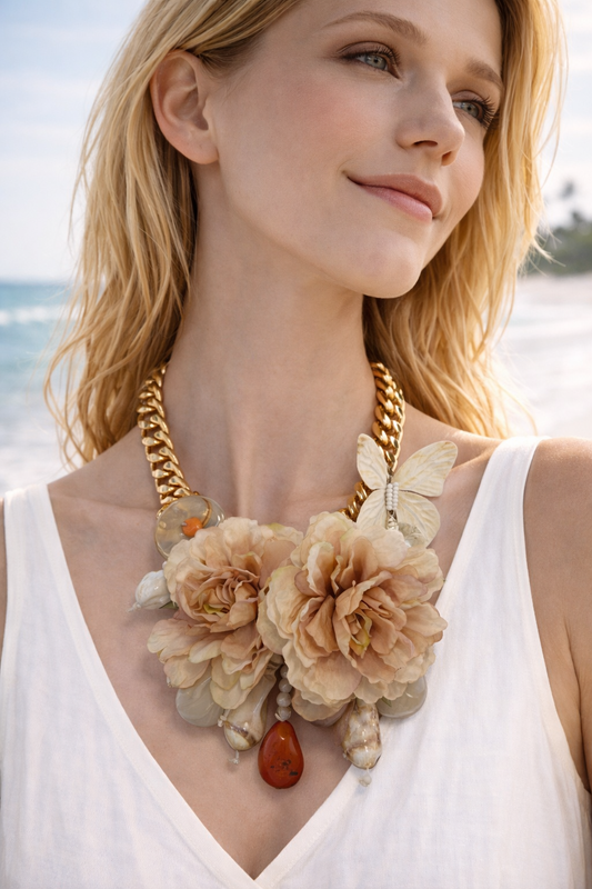 Collana Moda Boho con Fiori e Catena – Stile Elegante Estivo Donna