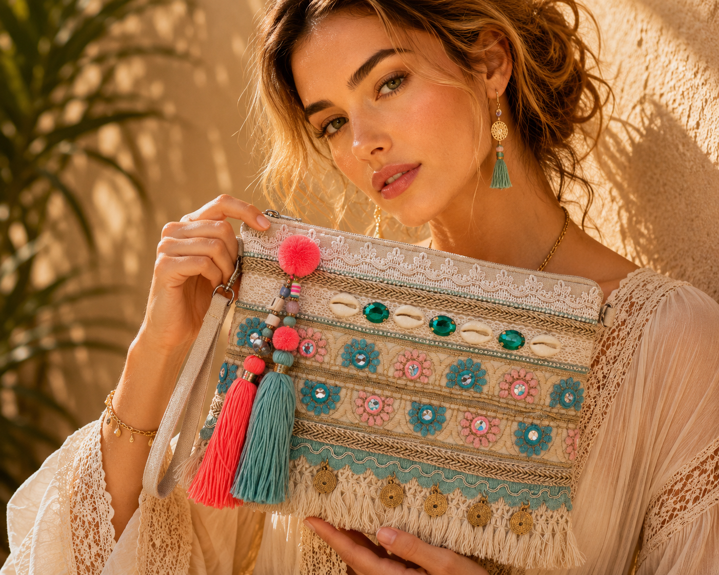Pochette Boho Ricamata con Nappine Colorate – Dettagli Vivaci e Chic