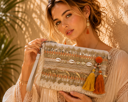 Pochette Boho con Nappine Colorate – Stile Caldo ed Etnico Chic