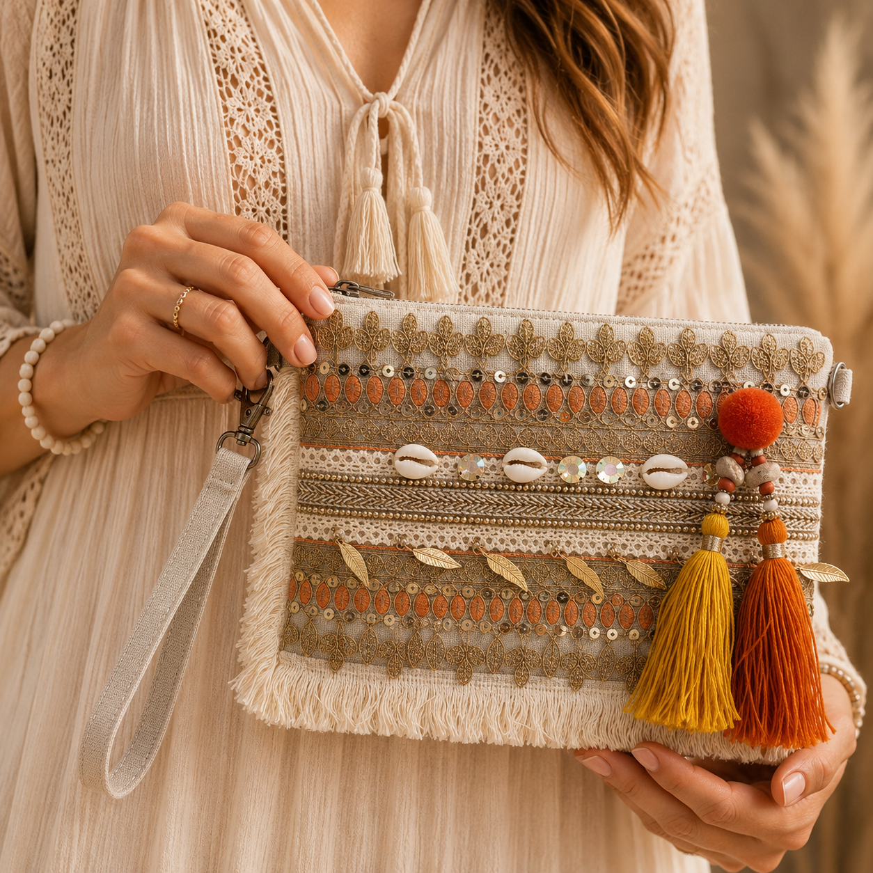 Pochette Boho con Nappine Colorate – Stile Caldo ed Etnico Chic
