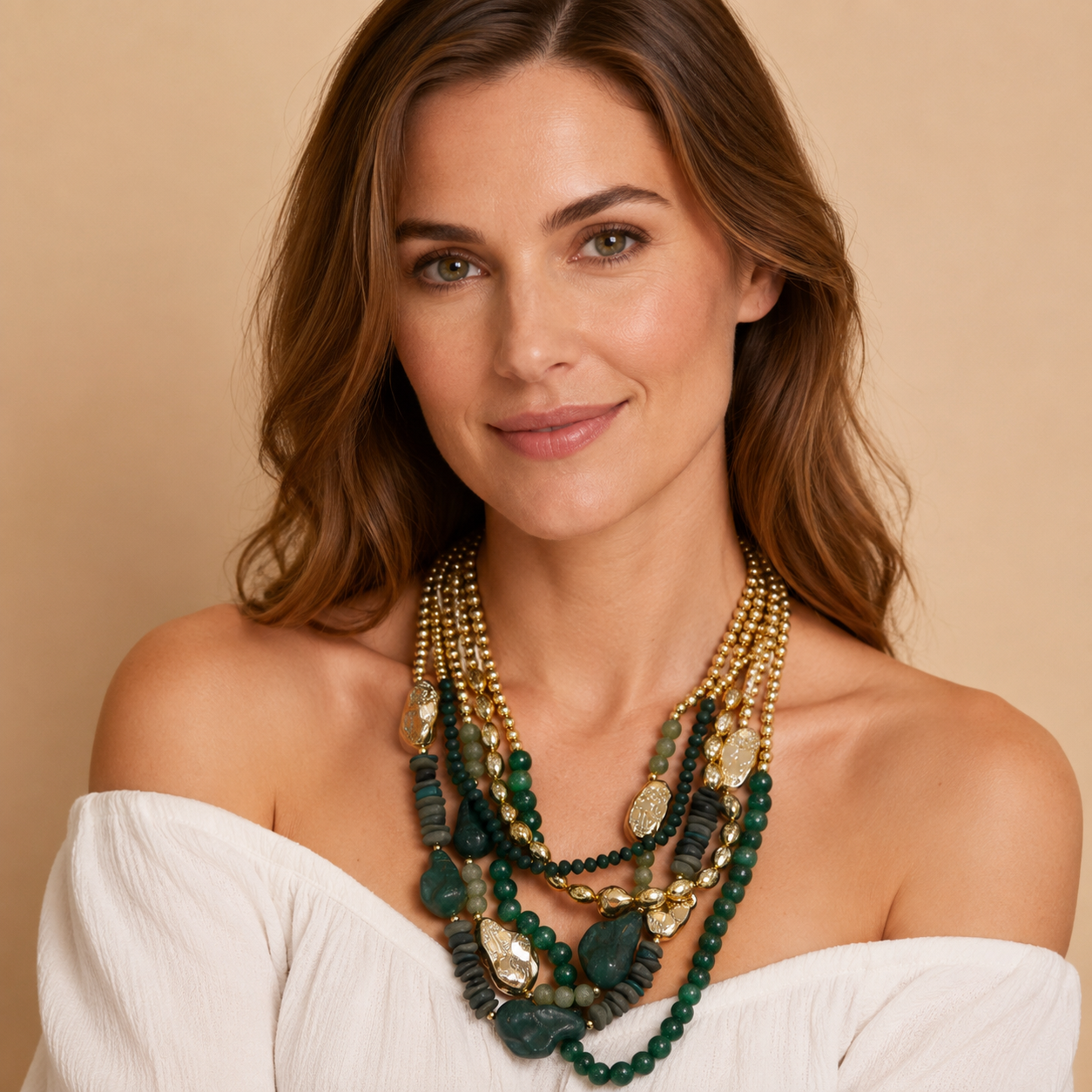 Collana Multistrato con Perline e Pietre Decorative – Stile Boho Chic Ricercato Donna