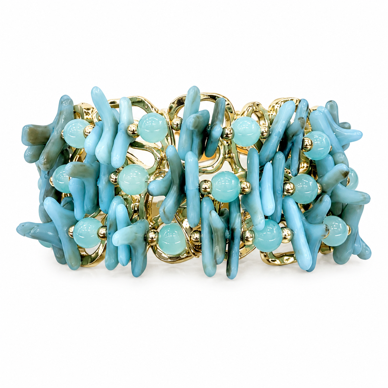Bracciale Statement Azzurro con Dettagli Dorati – Effetto Turchese