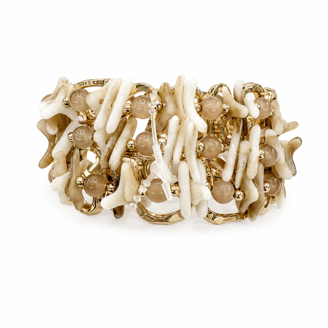 Bracciale Statement Avorio e Beige con Dettagli Dorati