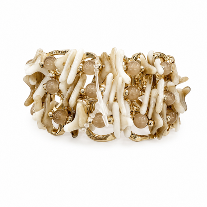Bracciale Statement Avorio e Beige con Dettagli Dorati