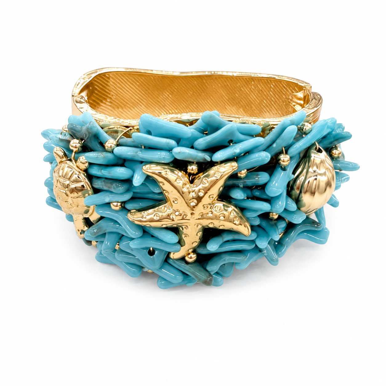 Bracciale Statement Azzurro con Stella Marina e Dettagli Dorati