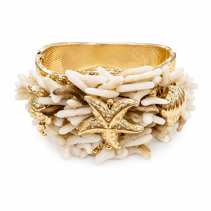 Bracciale Rigido Avorio con Stella Marina e Charm Dorati
