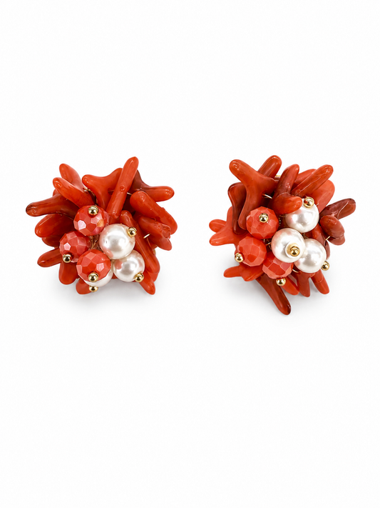 Orecchini Corallo con Perle Decorative