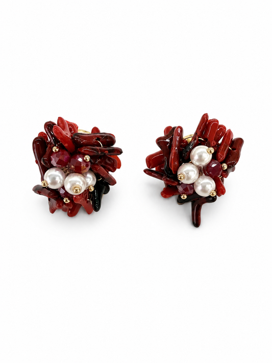 Orecchini Rossi con Perle Decorative