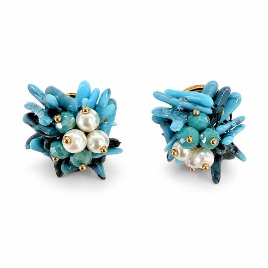 Orecchini Blu con Perle Decorative