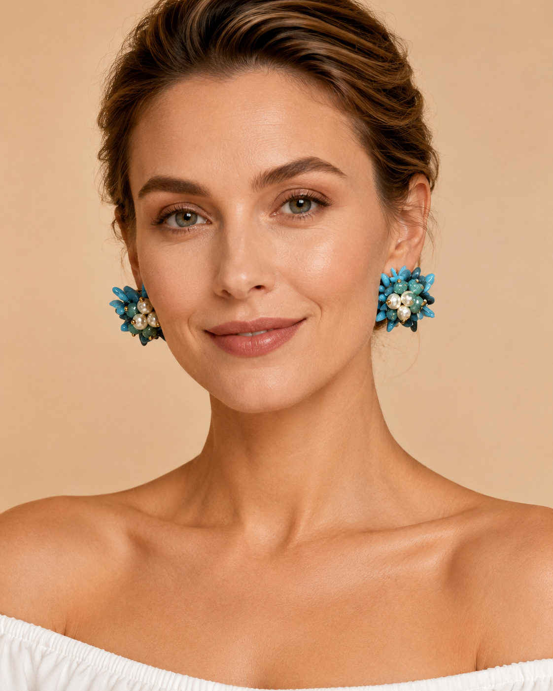Orecchini Blu con Perle Decorative