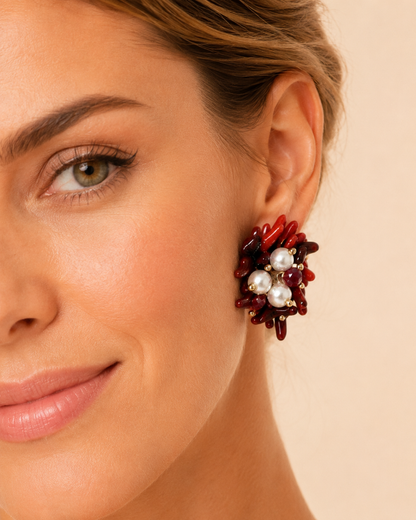 Orecchini Rossi con Perle Decorative