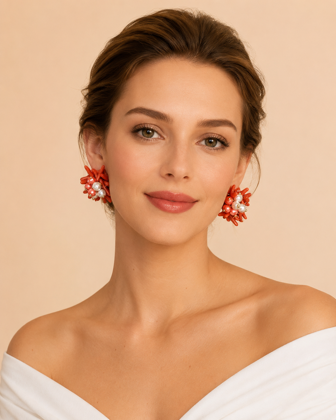 Orecchini Corallo con Perle Decorative