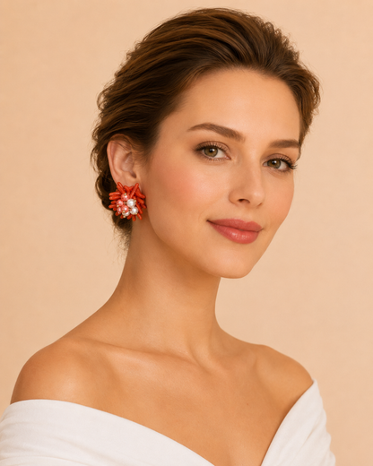Orecchini Corallo con Perle Decorative