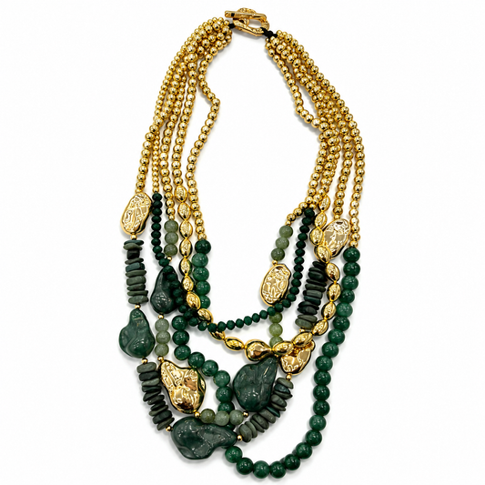 Collana Multistrato con Perline e Pietre Decorative – Stile Boho Chic Ricercato Donna